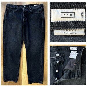 AYR THE NORMIE WIDE LEG BUTTON FLY JEANS MEN’S sz 36W X 30L Black Thick Denim